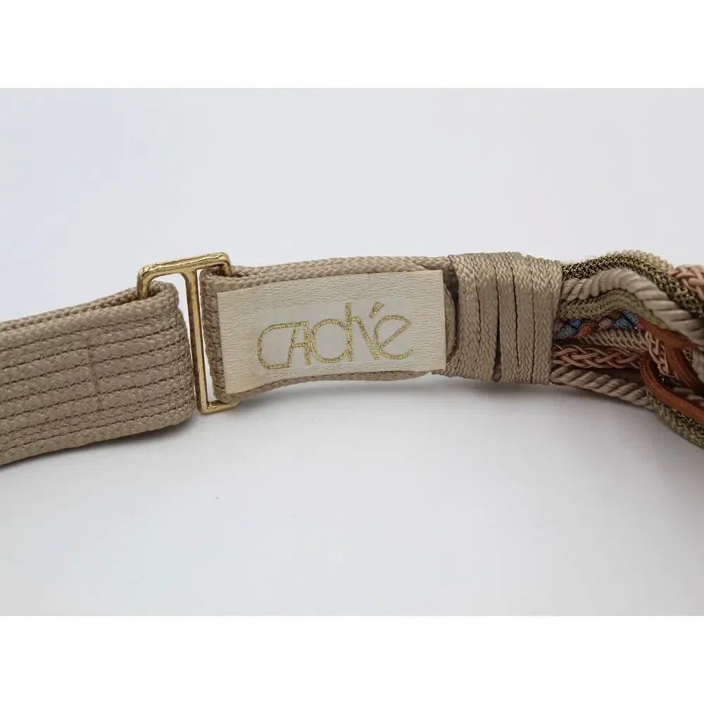 Vintage 80s Cache Belt Shell Buckle Womens Medium Beige Braided Boho Adjustable